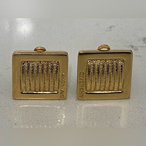 Vintage Givenchy Square Logo Gold Tone Clip On Earrings Signed Buckle EUC!!